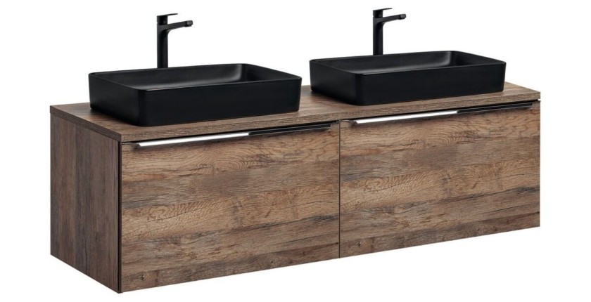 Ensemble de meubles sous vasque 80cm avec plan vasque et vasques noires à poser VANTA