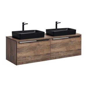 Ensemble de meubles sous vasque 80cm avec plan vasque et vasques noires à poser VANTA