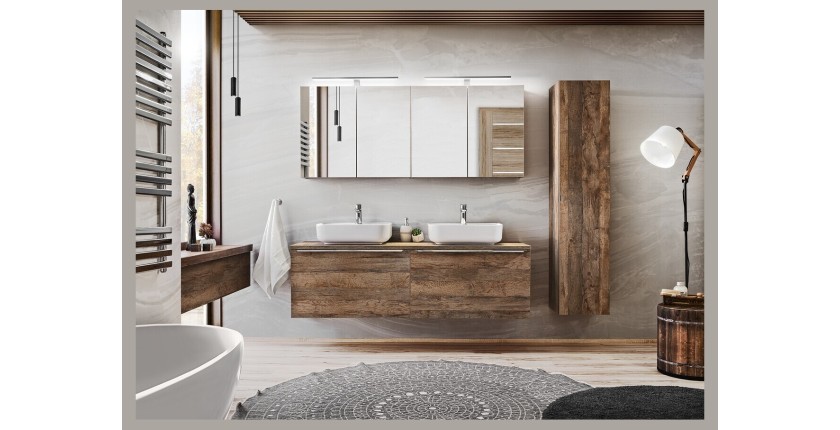 Ensemble de meubles sous vasque 80cm avec plan vasque et vasques noires à poser VANTA mis en situation