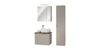 Ensemble VANTA taupe avec meuble sous vasque, vasque à poser, miroirs et meubles de rangement