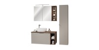 Ensemble VANTA taupe 100cm avec meubles de rangement, meuble sous vasque, plan vasque, miroirs et vasque à poser