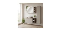 Ensemble VANTA taupe 100cm avec meubles de rangement, meuble sous vasque, plan vasque, miroirs et vasque à poser en situation