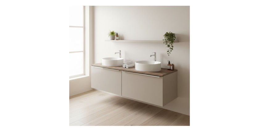 Ensemble meubles sous vasque et plan vasque VANTA taupe 160cm mis en situation