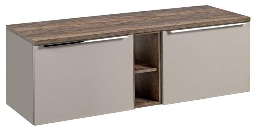 Ensemble meuble sous vasque, plan vasque et meuble de rangement VANTA taupe 140cm