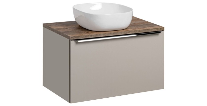 Ensemble meuble sous vasque + plan vasque + vasque à poser blanche 80cm VANTA taupe