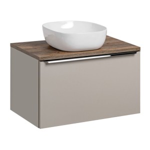 Ensemble meuble sous vasque + plan vasque + vasque à poser blanche 80cm VANTA taupe