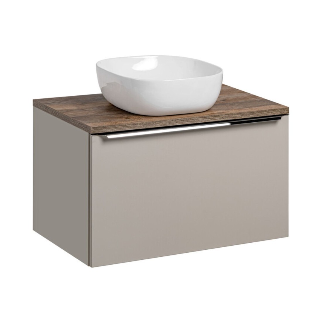 Ensemble meuble sous vasque + plan vasque + vasque à poser blanche 80cm VANTA taupe