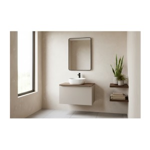 Ensemble meuble sous vasque + plan vasque + vasque à poser blanche 80cm VANTA taupe mis en situation