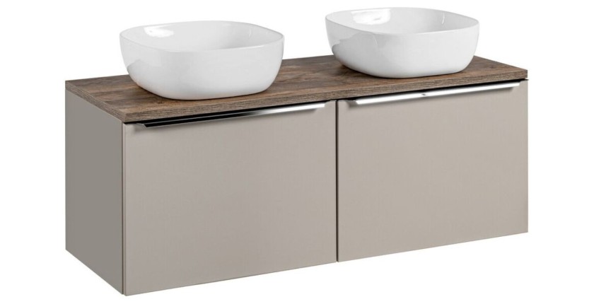 Ensemble meuble sous vasque, plan vasque et deux vasques à poser VANTA taupe 120cm