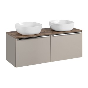 Ensemble meuble sous vasque, plan vasque et deux vasques à poser VANTA taupe 120cm