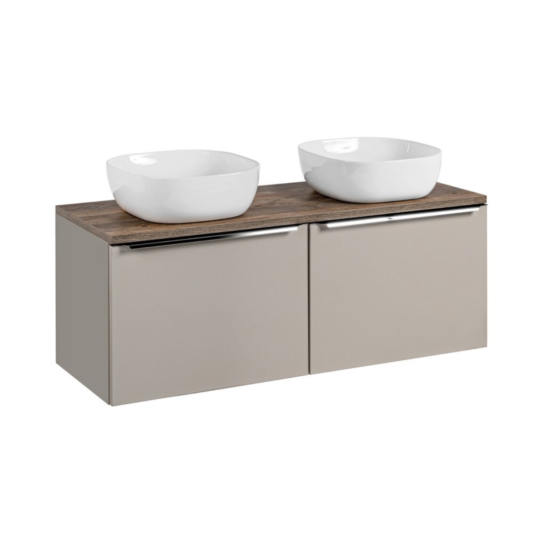 Ensemble meuble sous vasque, plan vasque et deux vasques à poser VANTA taupe 120cm