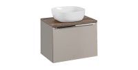 Ensemble meuble sous vasque, plan vasque et vasque à poser blanche VANTA taupe 60cm
