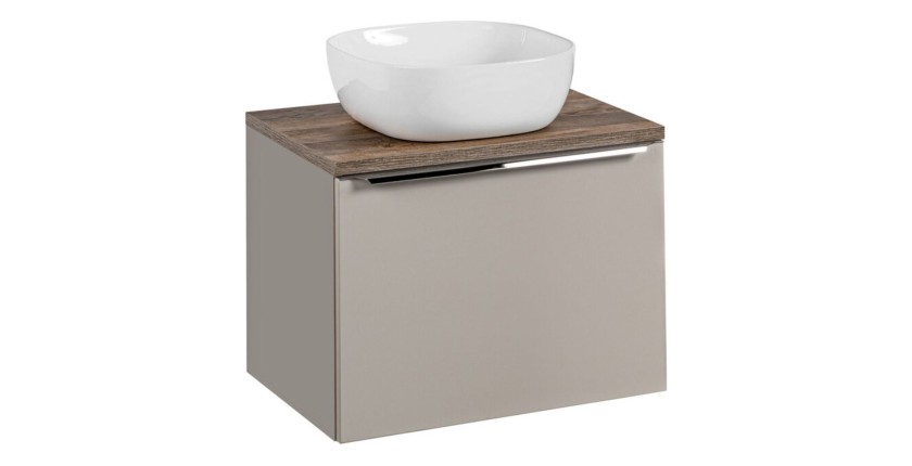 Ensemble meuble sous vasque, plan vasque et vasque à poser blanche VANTA taupe 60cm