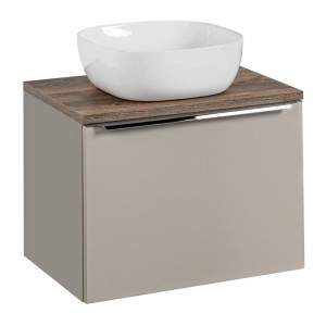 Ensemble meuble sous vasque, plan vasque et vasque à poser blanche VANTA taupe 60cm