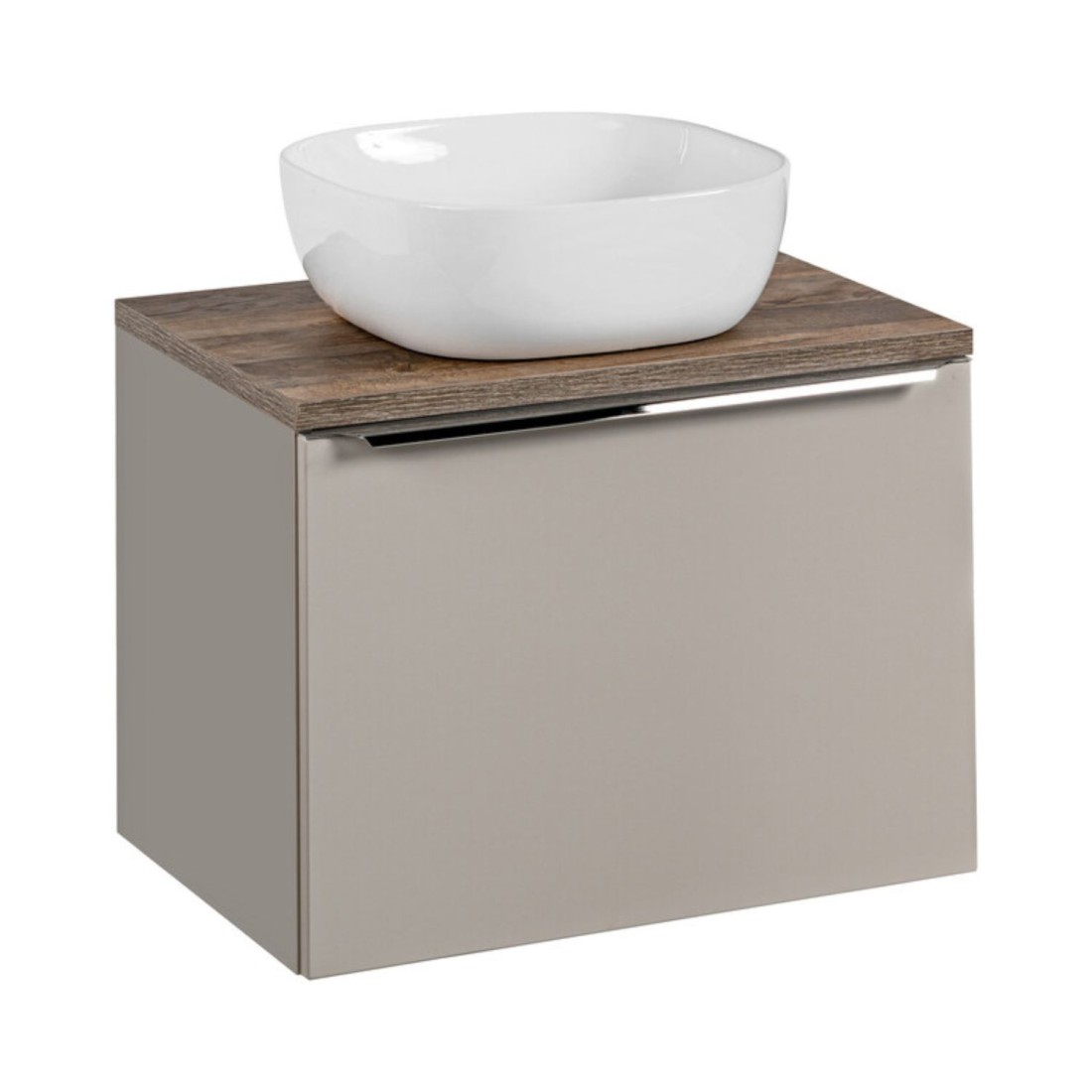 Ensemble meuble sous vasque, plan vasque et vasque à poser blanche VANTA taupe 60cm