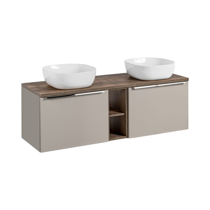 Ensemble meubles sous vasque, meuble de rangement et vasques blanches à poser VANTA 140cm