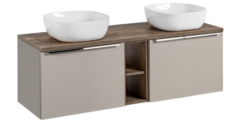 Ensemble meubles sous vasque, meuble de rangement et vasques blanches à poser VANTA 140cm