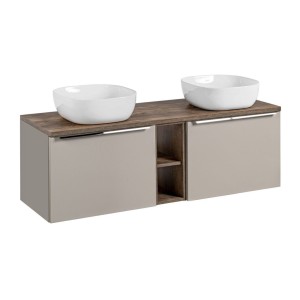 Ensemble meubles sous vasque, meuble de rangement et vasques blanches à poser VANTA 140cm