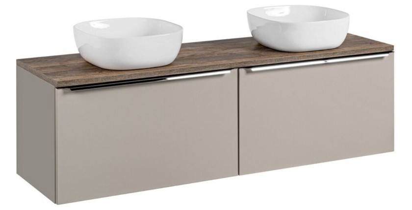 Ensemble meubles sous vasque, plan vasque et deux vasques blanches à poser 160cm VANTA taupe