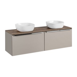 Ensemble meubles sous vasque, plan vasque et deux vasques blanches à poser 160cm VANTA taupe