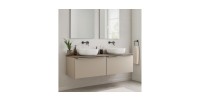 Ensemble meubles sous vasque, plan vasque et deux vasques blanches à poser 160cm VANTA taupe mis en situation