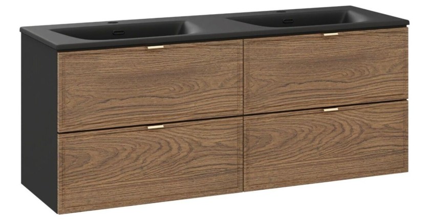 Ensemble meuble sous vasque et double vasque encastrée noire SAVIA