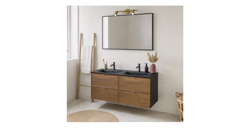 Ensemble meuble sous vasque et double vasque encastrée noire SAVIA mis en situation