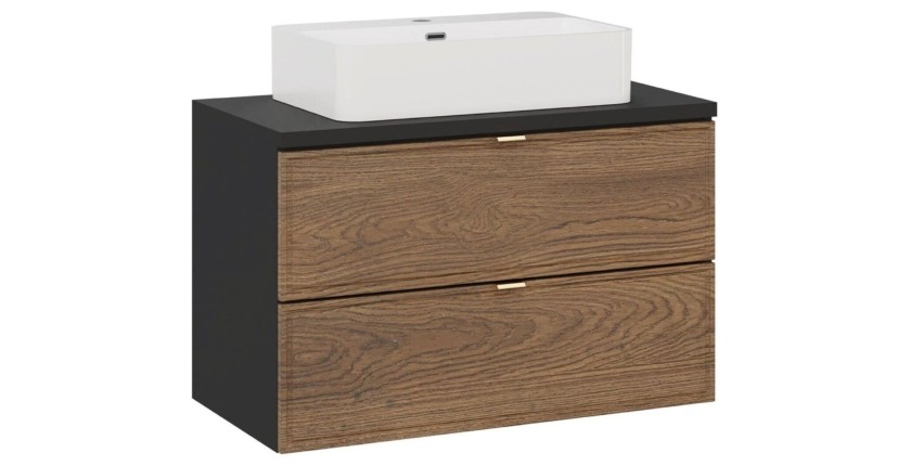 Ensemble meuble sous vasque 80cm, plan vasque et vasque à poser blanche SAVIA