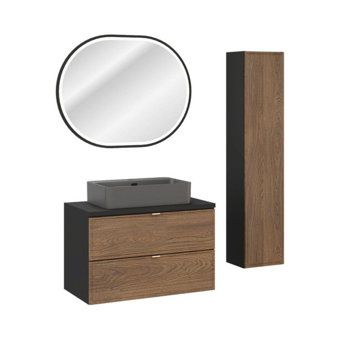 Ensemble de salle de bain SAVIA avec meuble sous vasque, vasque à poser, miroir et rangements