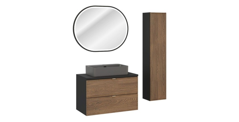 Ensemble de salle de bain SAVIA avec meuble sous vasque, vasque à poser, miroir et rangements