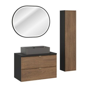 Ensemble de salle de bain SAVIA avec meuble sous vasque, vasque à poser, miroir et rangements
