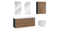 Ensemble complet de salle de bain SAVIA avec rangement, meubles sous vasque, double vasque encastrée et miroirs