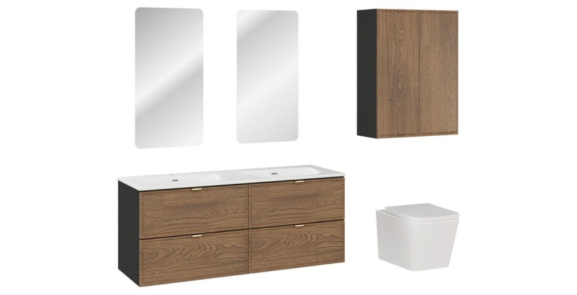 Ensemble complet de salle de bain SAVIA avec rangement, meubles sous vasque, double vasque encastrée et miroirs