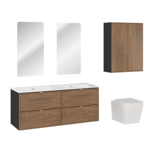 Ensemble complet de salle de bain SAVIA avec rangement, meubles sous vasque, double vasque encastrée et miroirs