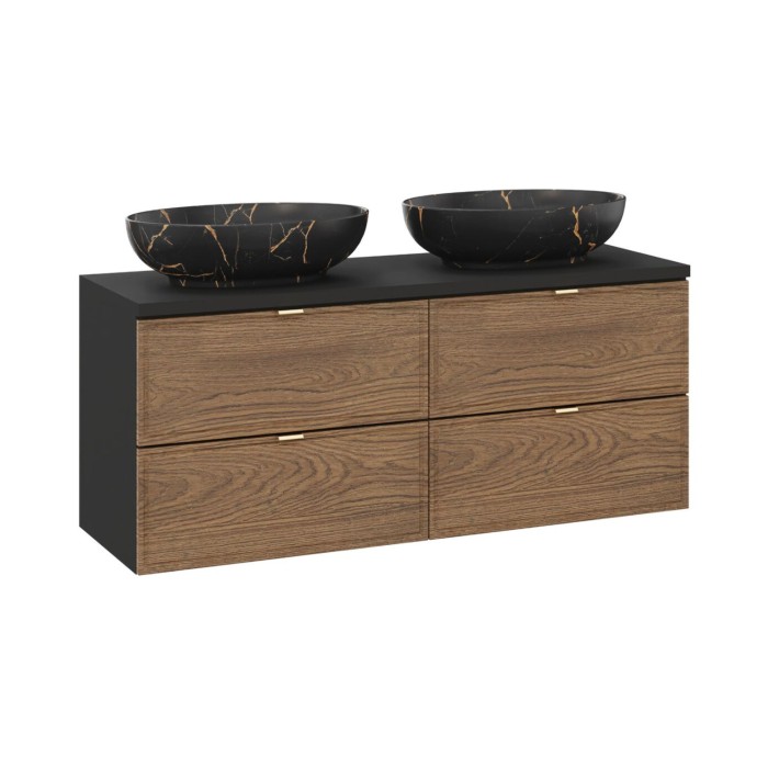 Ensemble SAVIA meubles sous vasque 120cm, plan vasque et vasque à poser noires effet marbre