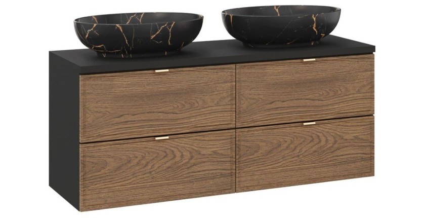 Ensemble SAVIA meubles sous vasque 120cm, plan vasque et vasque à poser noires effet marbre