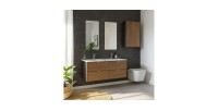 Ensemble de salle de bain SAVIA : meubles sous vasque 120cm + double vasque blanche à encastrer