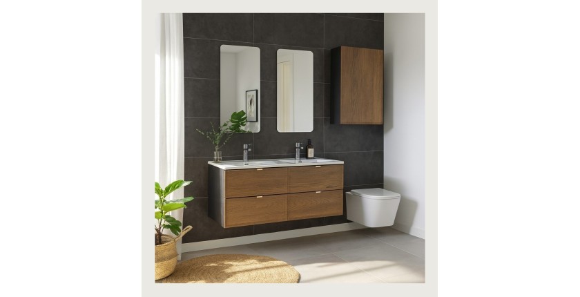 Ensemble de salle de bain SAVIA : meubles sous vasque 120cm + double vasque blanche à encastrer