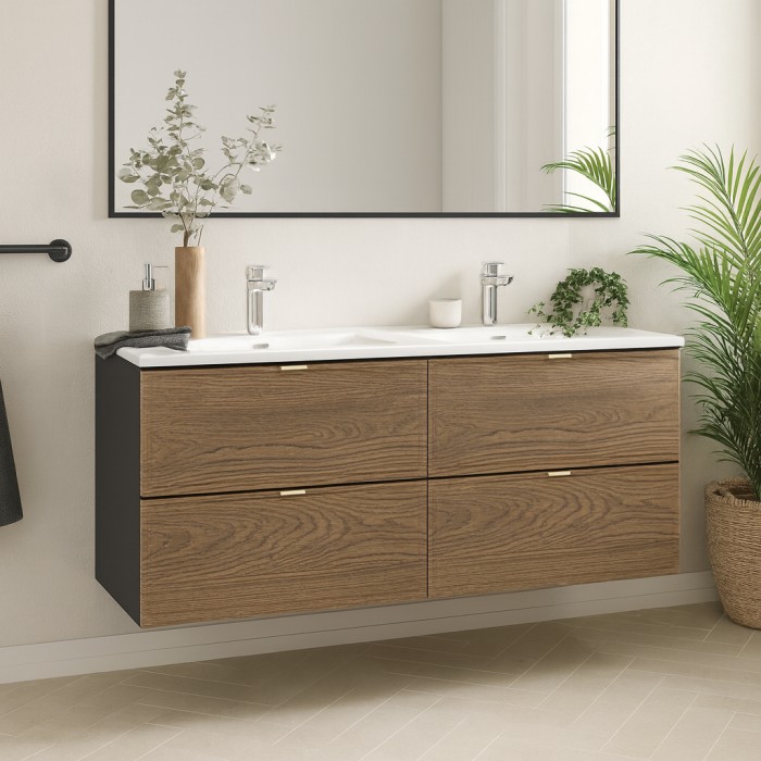 Badezimmer-Set SAVIA: Unterschränke 120cm + Doppelwaschbecken weiß zum Einbauen
