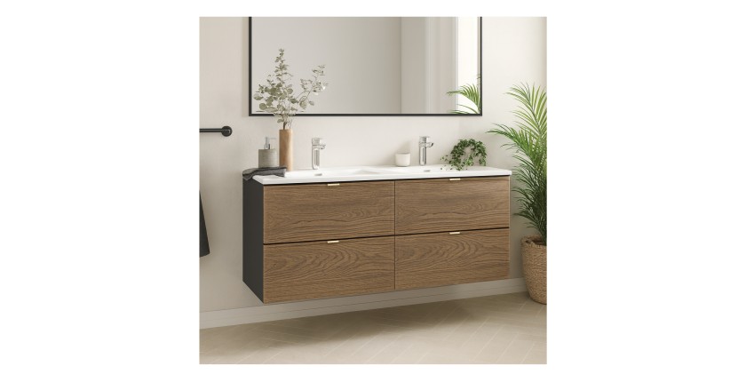 Ensemble meubles sous vasque et double vasque encastrée SAVIA mis en situation