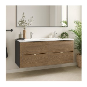 Ensemble meubles sous vasque et double vasque encastrée SAVIA mis en situation