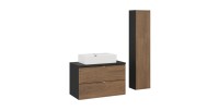 Ensemble meuble sous vasque, vasque à poser rectangulaire et colonne de rangement SAVIA