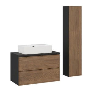 Ensemble meuble sous vasque, vasque à poser rectangulaire et colonne de rangement SAVIA
