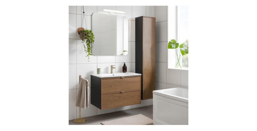 Ensemble meuble sous vasque et vasque encastrée blanche SAVIA 80cm mis en situation