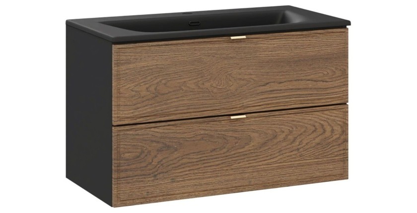 Ensemble meuble sous vasque et vasque à encastrer noire 80cm SAVIA