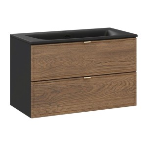 Ensemble meuble sous vasque et vasque à encastrer noire 80cm SAVIA