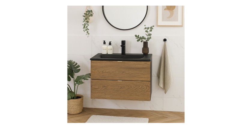 Ensemble meuble sous vasque et vasque à encastrer noire 80cm SAVIA mis en situation