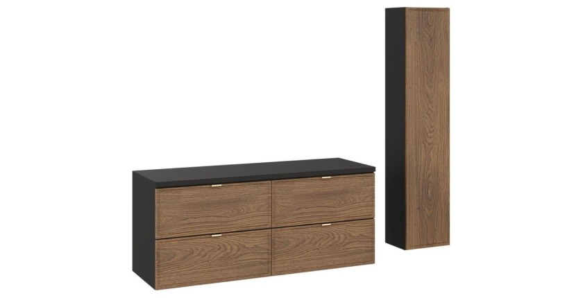 Ensemble meubles sous vasque 120Cm et plan vasque et colonne de rangement SAVIA