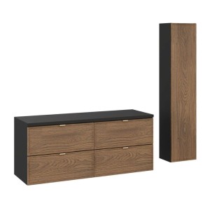 Ensemble meubles sous vasque 120Cm et plan vasque et colonne de rangement SAVIA