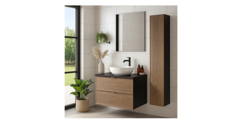 Ensemble meuble sous vasque 80cm, plan vasque et colonne de rangement SAVIA mis en situation